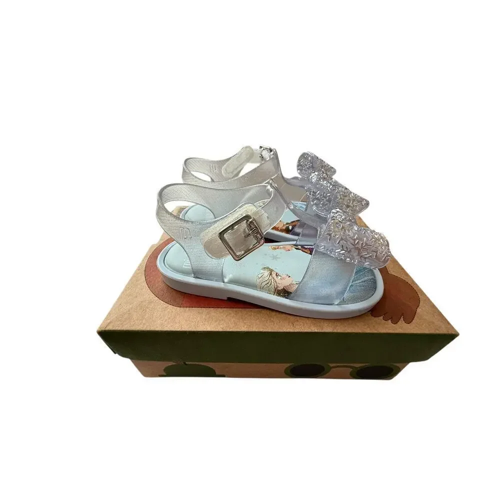 Mini Melissa Women's Blue/Clear Glitter Silver MAR SANDAL + FROZEN Size 7